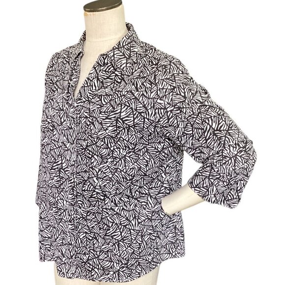 Chico's No Iron 100% Cotton Button-Up Top Sz 2 L/12 Black & White 142P - Picture 3 of 7